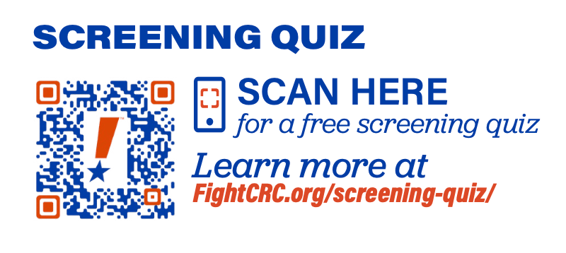 A QR code to lead to a free screening quiz for colorectal cancer from fightcrc.org