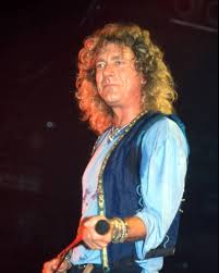 Singer Robert Plant with microphone.