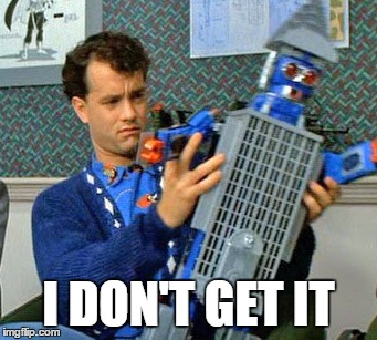 Tom Hanks in Big with the robot building and the captiom I Don't get It.