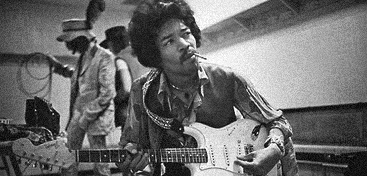Jimi Hendrix in the studio with electric guitar