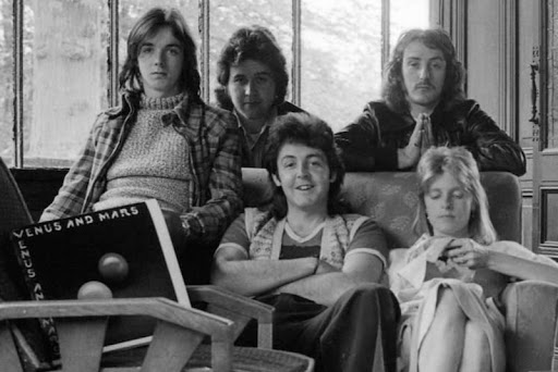 Group shot of the band Wings 1975