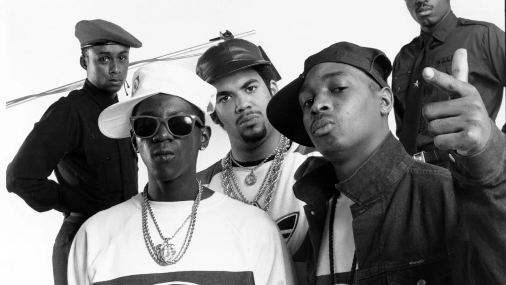 Group shot of the band Public Enemy circa 1988