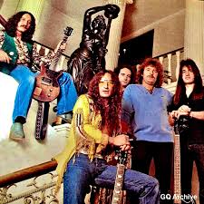 Group shot of the band Uriah Heep circa 1977