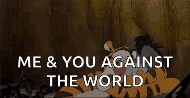 Tigger and Eyeore with the caption "Me & You Against The World"