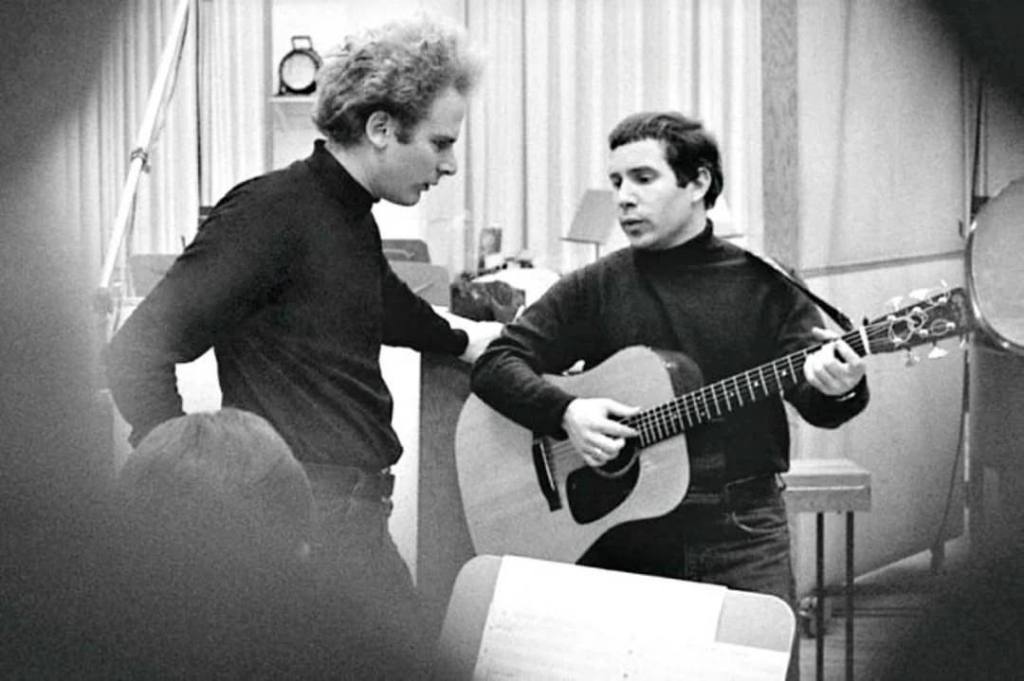 Paul Simon and Art Garfunkel in studio circa 1968